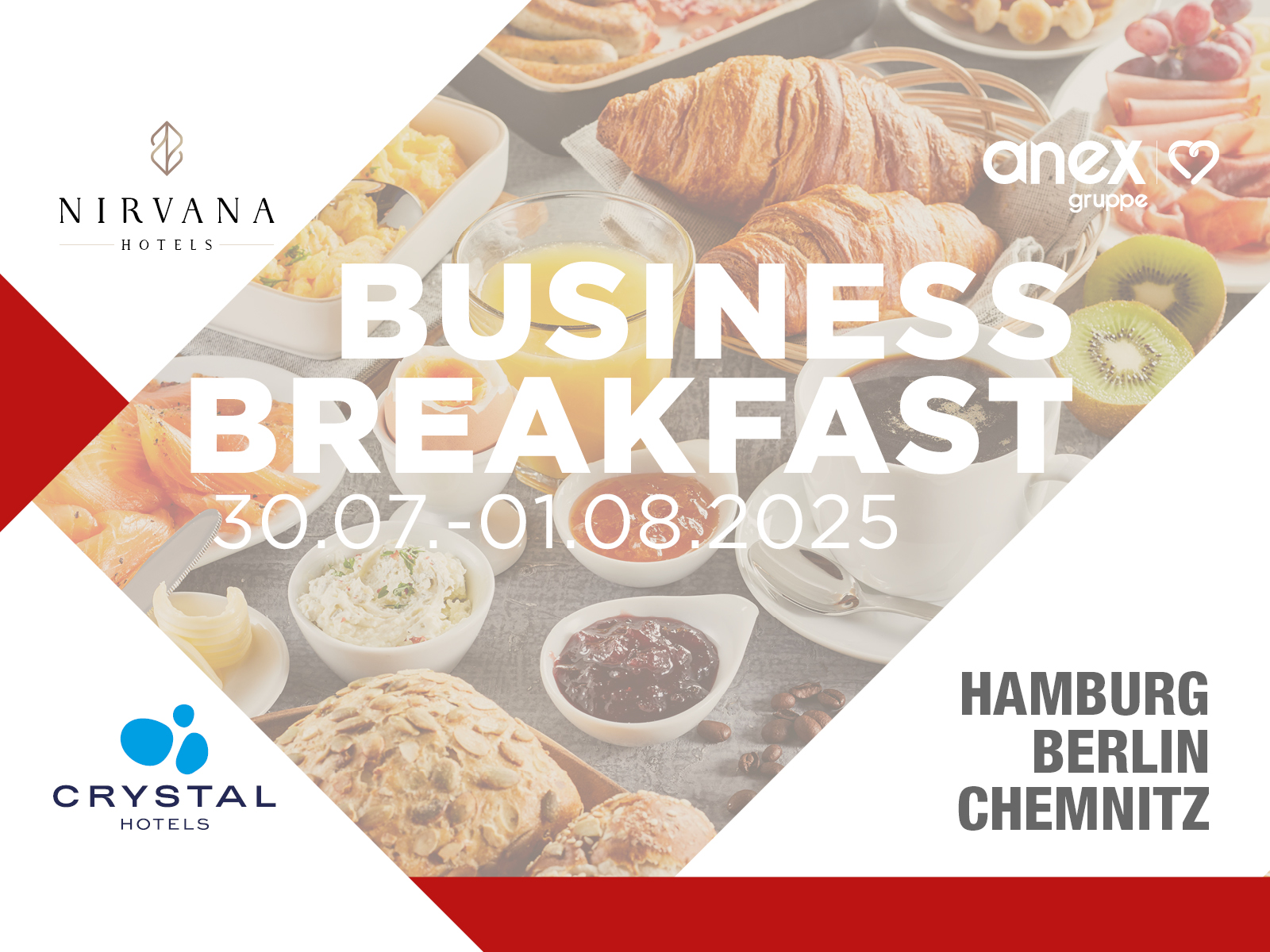 Anex-Reisemarken laden zum Business-Frühstück ein. Bild-Kollage: Anex-Reisemarken laden zum Business-Frühstück ein.
