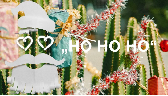 Angedeutetes Gesicht des Weihnachtsmannes, bestehend aus Mütze und Bart, kombiniert mit dem Text „Ho Ho Ho“.